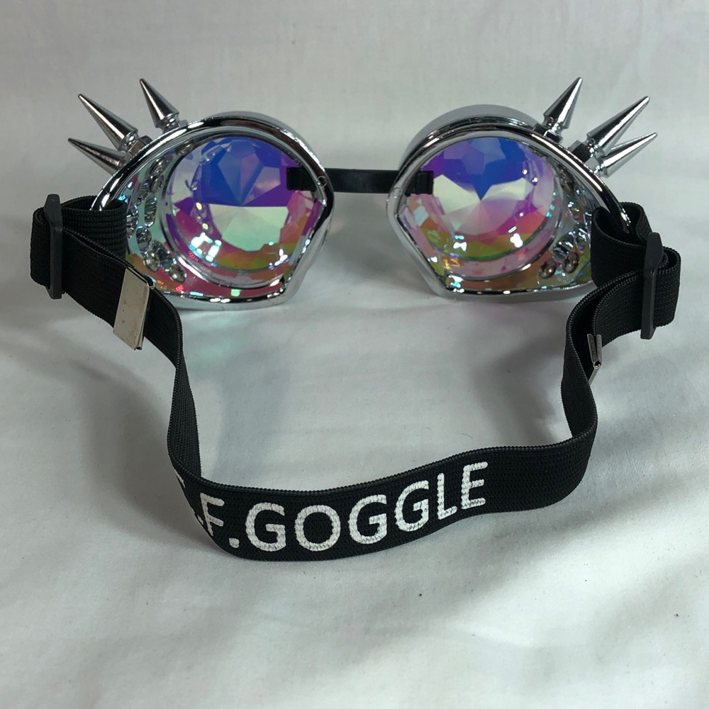 Unisex Silver Spiked Kaleidoscope Goggles - Iridescent Lenses - Picture 3 of 6